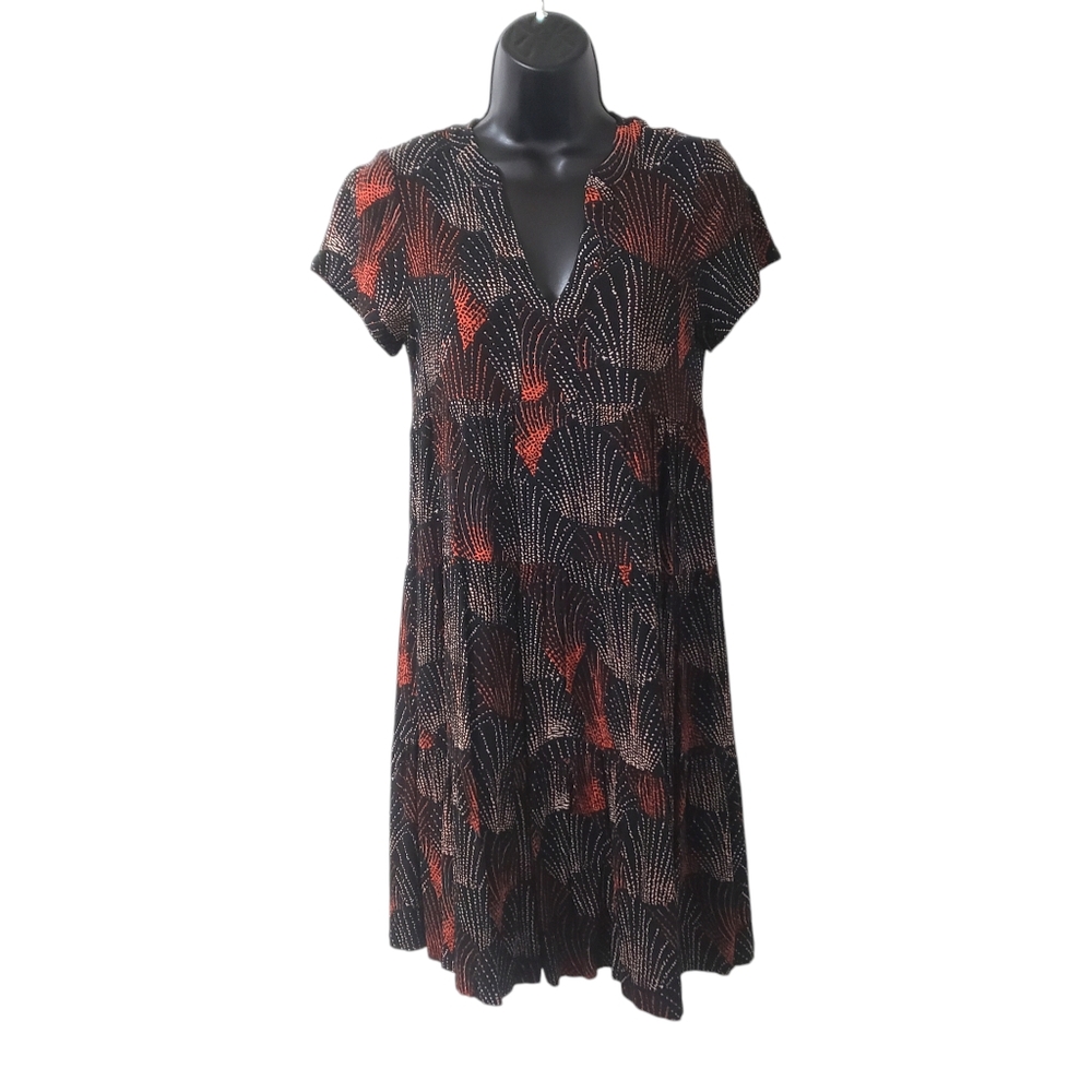 Anthropologie Maeve Harper Babydoll Dress XS Abstract‎ Print Black Red Boho